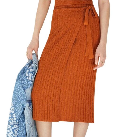 Anthropologie 2X Current Air Ribbed Knit Sweater Skirt Brown Pull On Faux Wrap - Picture 1 of 10